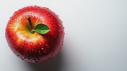 A red apple with water droplets and sliced sections, isolated on a white background, with a clipping path