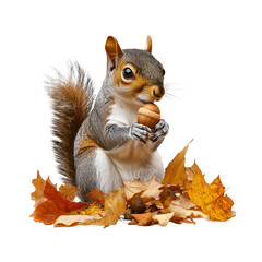 Wall Mural - Squirrel Holding Acorn with Autumn Leaves
