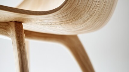 Close-up of the underside of a wooden chair. The chair is made of light wood with a smooth, curved surface. The legs are slender and tapered.