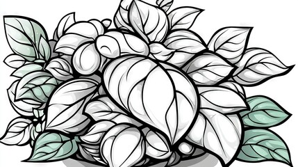 Wall Mural -  A drawing of a pile of leaves, with green leaves on both the top and bottom