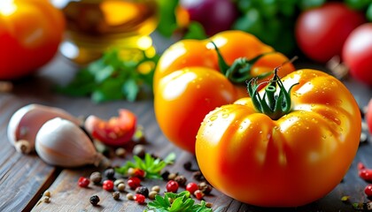 Vibrant Fresh Ripe Red and Yellow Tomatoes: A Healthy Ingredient for Flavorful Dishes with Ample Copy Space