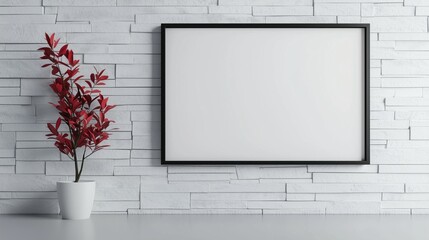 Sticker - Minimalist Art Display: A Blank Frame and a Small Plant