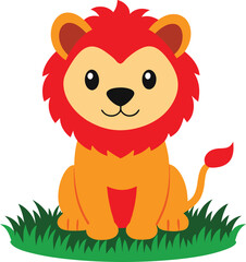 Joyful Lion Cub Enjoying a Sunny Day in Lush Green Grass Vector Illustration
