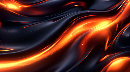 Wall Mural - flowing waves of black and orange fabric create a dynamic, captivating abstract pattern in a digital