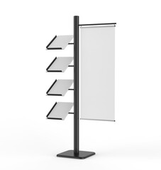 Wall Mural - Blank Brochure and Banner Display Stand 3d render illustration.
