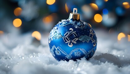 Wall Mural - Festive Display of Shimmering Blue Christmas Ornaments