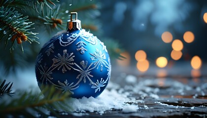 Wall Mural - Festive Display of Shimmering Blue Christmas Ornaments