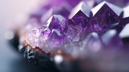 Wall Mural - Purple crystals clustered, nearby, a purple-white object with indistinct background