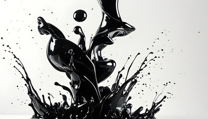 Wall Mural - Dynamic Motion of Black Oil Splash on Stark White Background