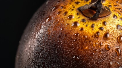 Wall Mural -  Close-up of a fruit with dewdrops on its surface against a black backdrop