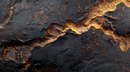 Wall Mural -  A tight shot of a black-and-gold textured surface, featuring a golden stripe at its peak