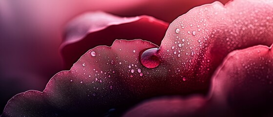 Canvas Print -  A tight shot of a pink blossom peppered with water droplets, accompanied by a crimson flower at its heart