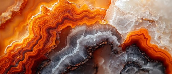 Wall Mural -  A tight shot of glass displaying orange and white swirls beneath thick layers of ice