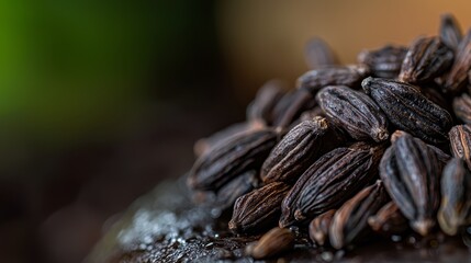 Poster -  Two piles of cocoa beans on separate wooden tables