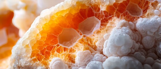 Poster -  A tight shot of an orange fruit with white specks and a white cap