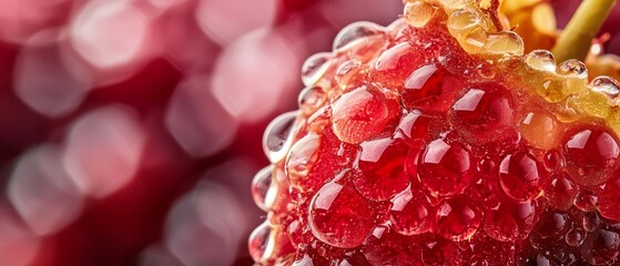 Poster -  A tight shot of assorted fruits with water droplets atop and beneath them