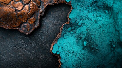 Canvas Print -  A close-up of a metallic surface exhibiting a blue and brown patterned texture