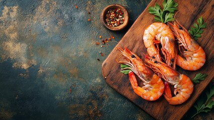 shrimps raw gambas seafood prawn healthy meal food snack on the table copy space food background rustic top view