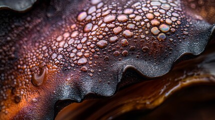 Poster -  A tight shot of a flower with water beads on orange-brown petals