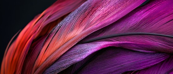 Sticker -  A tight shot of a purple, red, and orange feather against a black backdrop The black circle is centrally placed within the frame