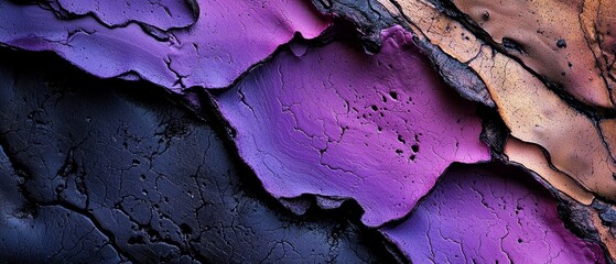 Poster -  A tight shot of weathered wood, sporting purplish-black paint with peeling edges