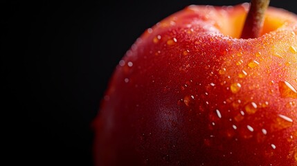 Sticker -  A tight shot of a red apple with dewdrops on its exterior and interior surface