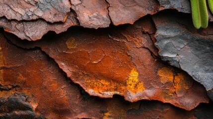 Wall Mural -  A tight shot of weathered metal, displaying a plant emerging from a fissure in its heart