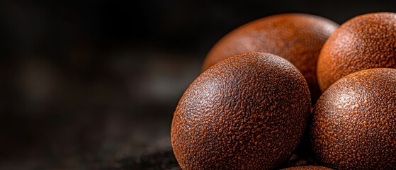 Poster -  A stack of brown eggs on a table Brown eggs form a pile, with some atop others