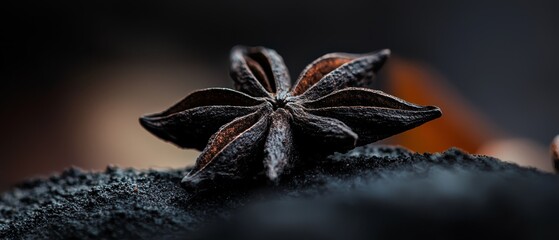 Canvas Print -  A tight shot of a star anise on a black backdrop, background softly blurred