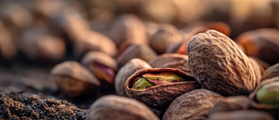 Canvas Print -  A cluster of nuts atop a mound of mulch, beside another mulch pile over dirt