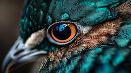 Poster -  A tight shot of a peacock's face, adorned with a blue and brown feathered crest