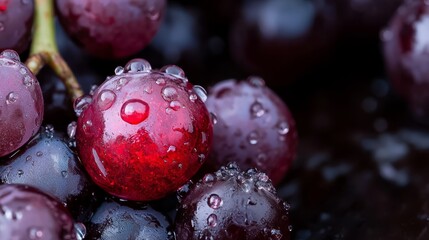 Wall Mural -  A tight shot of juicy grapes, each adorned with dewdrops at their peaks and bases