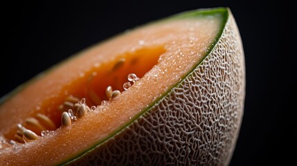 Poster -  A halved grapefruit against a black backdrop, adorned with water droplets