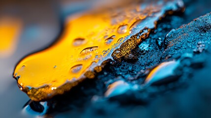 Canvas Print -  A tight shot of a yellow-black object with water droplets on its surface