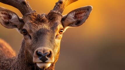 Wall Mural -  A tight shot of a deer's face and antlers, with a blurred foreground background