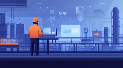 Wall Mural - Engineer monitoring industrial equipment in a futuristic control room