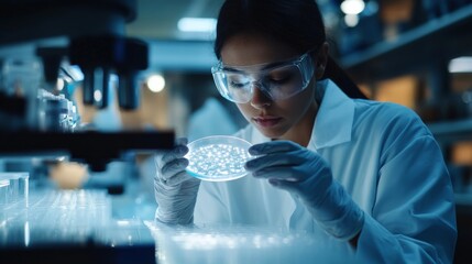 Wall Mural - scientist examining petri dish in laboratory