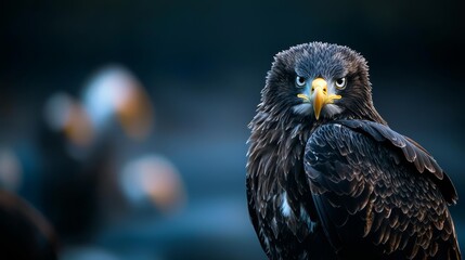 Canvas Print -  A sharp close-up of a bird of prey against a softly blurred backdrop Background and secondary image subtly out of focus