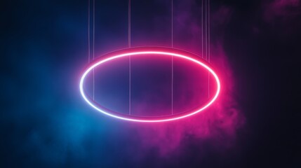 Wall Mural - Neon Circle on Dark Abstract Background