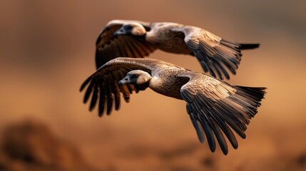 Wall Mural -  A couple of birds flying in the air with spread-out wings One bird displays wider wing expansion