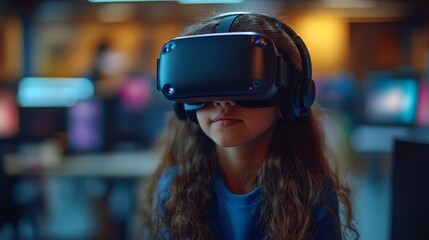 Young Girl Using Virtual Reality Headset