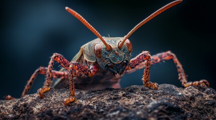 Canvas Print -  A detailed shot of a bug perched on a rock, surrounded by a blurred foreground and background