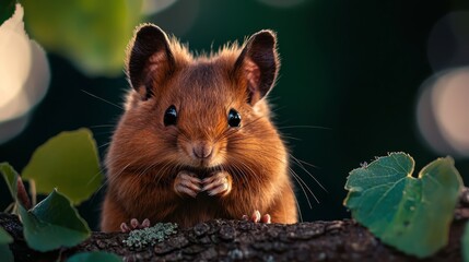 Canvas Print -  A rodent perched on a tree branch gazes at the camera, background softly blurred