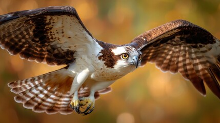 Wall Mural -  A tight shot of a raptor with spread wings and widened gaze