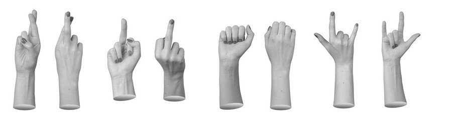 Wall Mural - Hands gestures set, different finger signs, isolated on white background