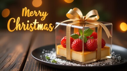 Christmas gift box with cheesecake 