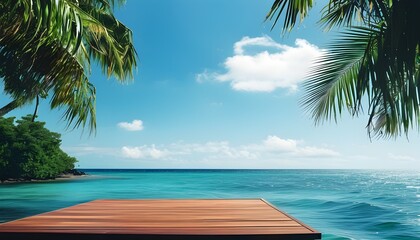 Wall Mural - Tropical Summer Podium Overlooking Serene Ocean Waves