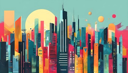 Wall Mural - Dynamic Abstract Cityscape Illustration Featuring Innovative Business Concepts and Urban Energy