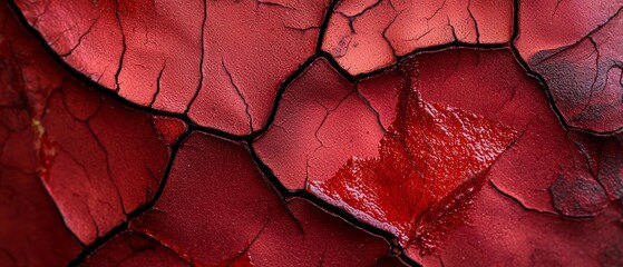 Sticker -  A tight shot of a red paint smear on a red background paper, featuring a red heart design