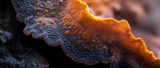 Sticker -  A tight shot of an orange-black sea anemone, adorned with water beads above and below